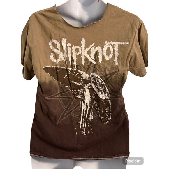 Slipknot🔥 Tan and Brown Cut Neck T-Shirt Women’s Size XL Concert Music - Picture 5 of 6